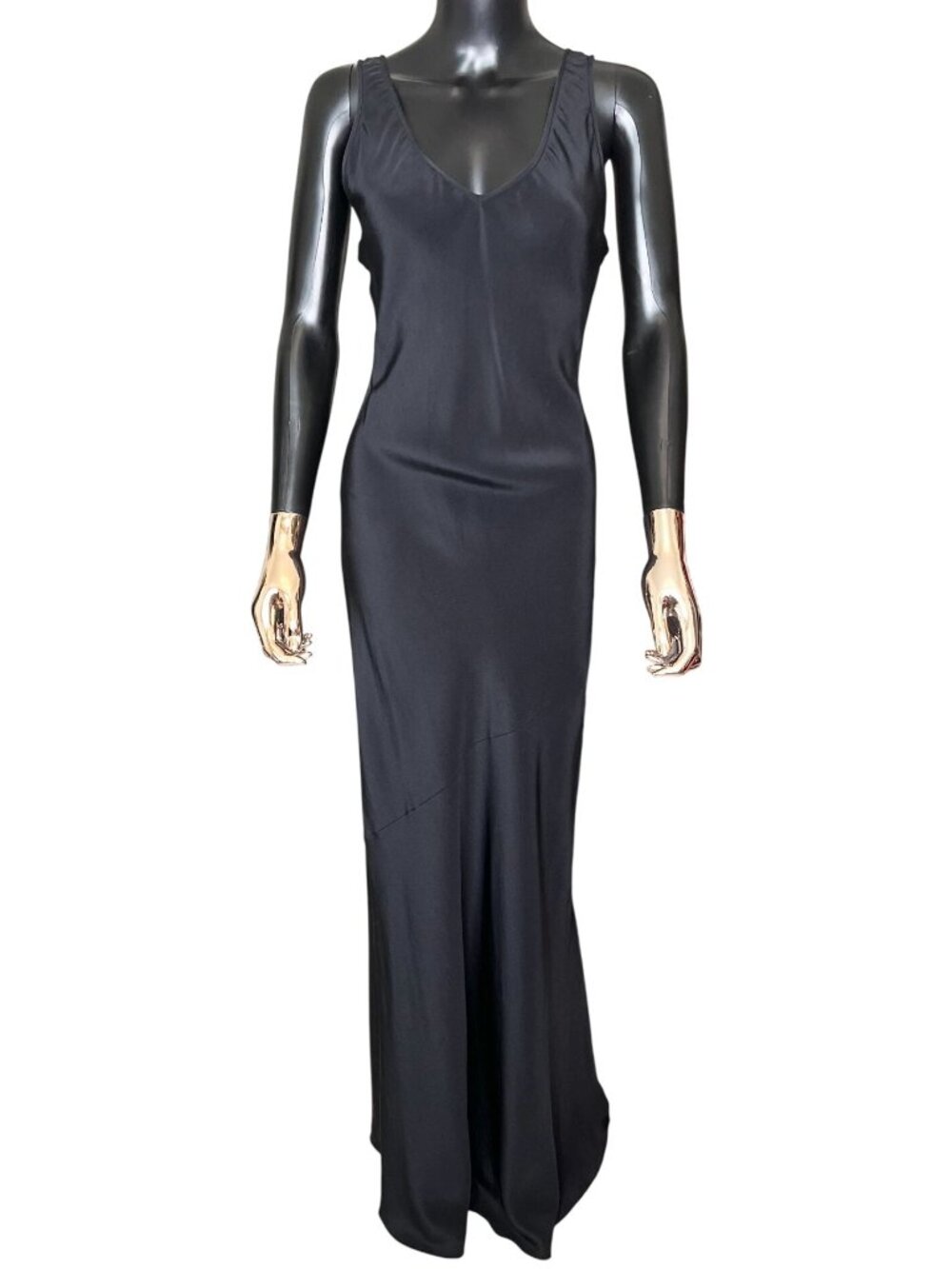 Maria Pinto Bergdorf Goodman Black Silk Low Back Evening Gown Size 8